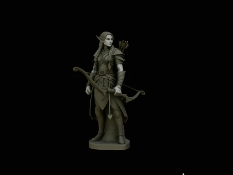 Elven Archer Statue Design 2 - 3D Print Model Modèles 3D en vedette