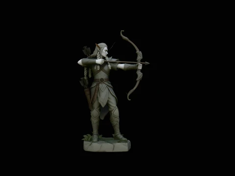 Elven Archer Statue Design 3 - 3D Print Model Modèles 3D en vedette