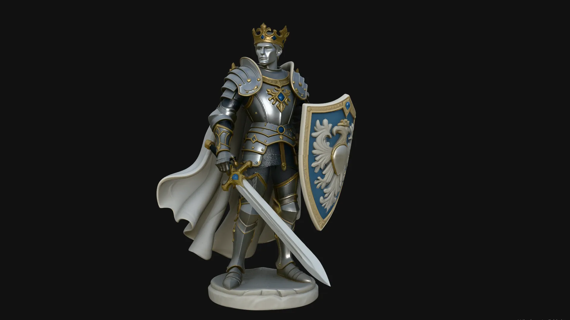 Crowned Knight King Statue Design 1 - 3D Print Model 3D Print Model .c4d .max .obj .3ds .fbx .stl .blend 