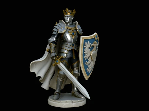 Crowned Knight King Statue Design 1 - 3D Print Model 3D Print Model