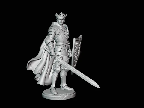 Crowned Knight King Statue Design 1 - 3D Print Model 3D Print Model