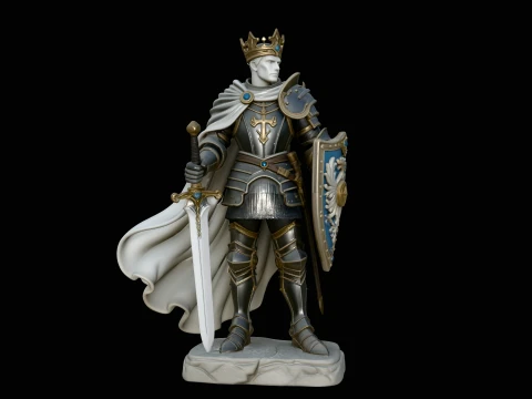 Crowned Knight King Statue Design 3 - 3D Print Model 3D Print Model