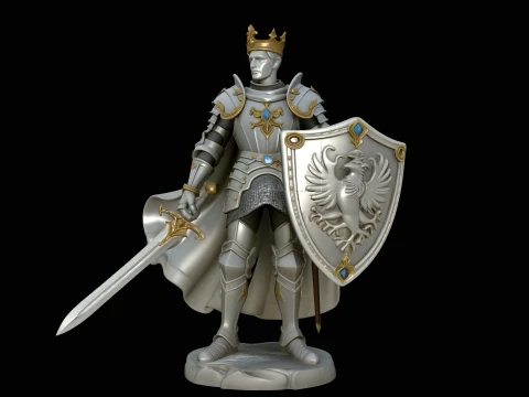 Crowned Knight King Statue Design 4 - 3D Print Model Modèles 3D en vedette