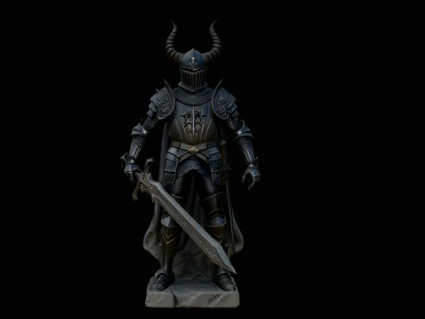 Dark Horned Knight Statue Design 1 - 3D Print Model Modèles 3D en vedette