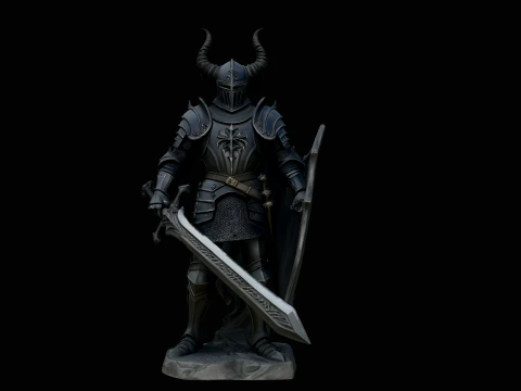 Dark Horned Knight Statue Design 2 - 3D Print Model Modèles 3D en vedette