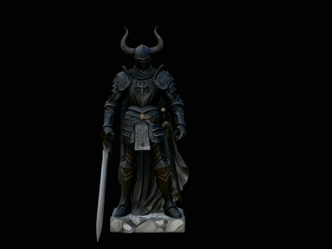 Dark Horned Knight Statue Design 3 - 3D Print Model Modèles 3D en vedette