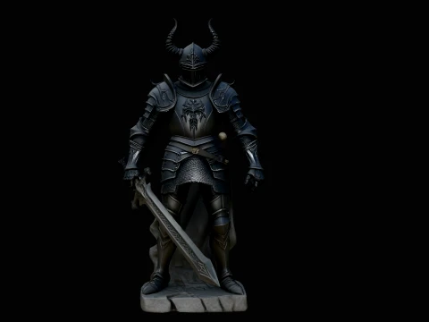 Dark Horned Knight Statue Design 4 - 3D Print Model Modèles 3D en vedette