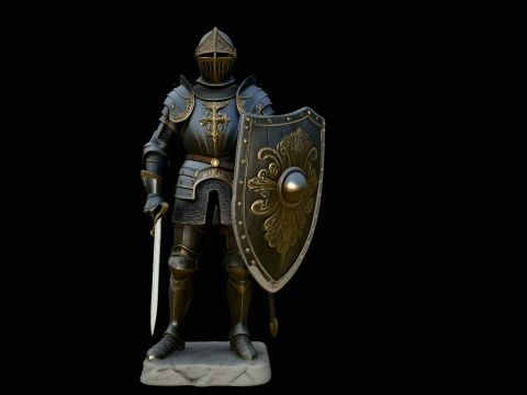 Plate Armor Knight Statue Design 1 - 3D Print Model Modèles 3D en vedette