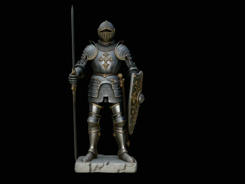 Plate Armor Knight Statue Design 2 - 3D Print Model Modèles 3D en vedette