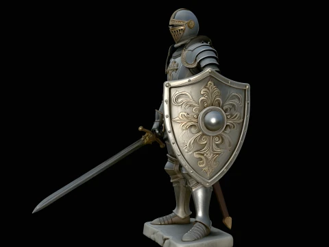 Plate Armor Knight Statue Design 3 - 3D Print Model Modèles 3D en vedette
