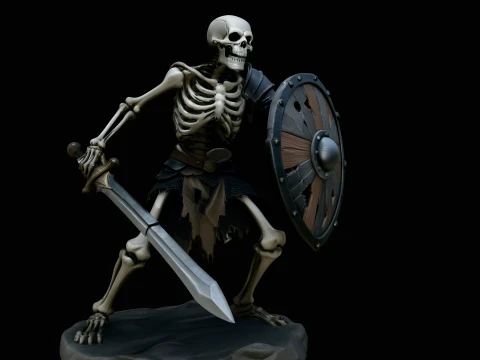 Skeleton Warrior Statue Design 2 - 3D Print Model Modèles 3D en vedette