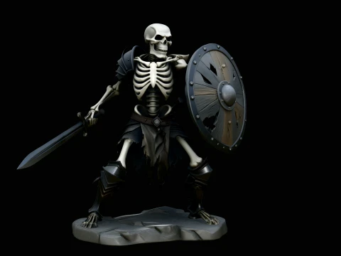 Skeleton Warrior Statue Design 3 - 3D Print Model Modèles 3D en vedette