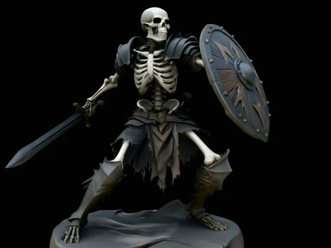 Skeleton Warrior Statue Design 4 - 3D Print Model Modèles 3D en vedette