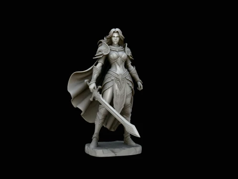 Female Knight with Sword Statue Design 1 - 3D Print Model Modèles 3D en vedette