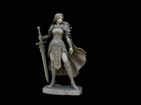 Female Knight with Sword Statue Design 2 - 3D Print Model Modèles 3D en vedette