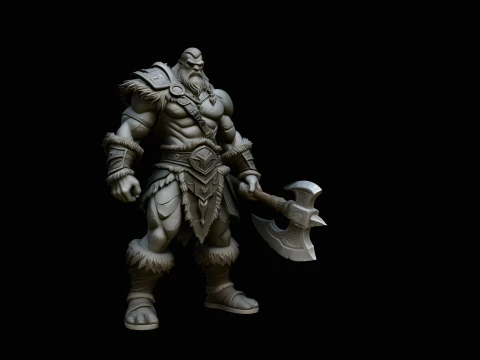 Barbarian with Axe Statue Design 1 - 3D Print Model Modèles 3D en vedette