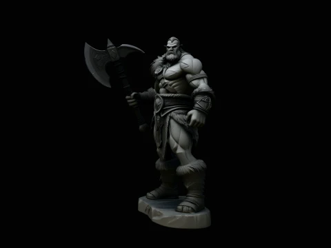 Barbarian with Axe Statue Design 2 - 3D Print Model Modèles 3D en vedette