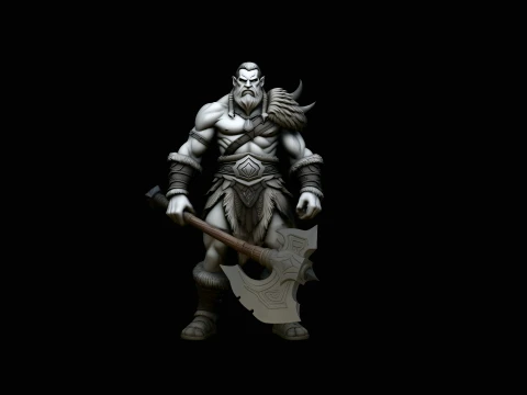 Barbarian with Axe Statue Design 3 - 3D Print Model Modèles 3D en vedette