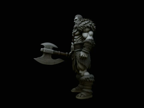 Barbarian with Axe Statue Design 4 - 3D Print Model Modèles 3D en vedette