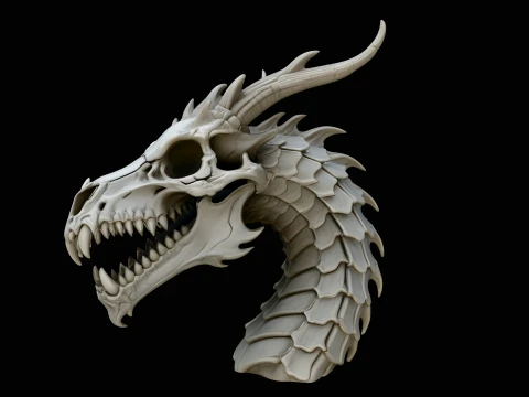 Dragon Skull Bust Statue Design 1 - 3D Print Model 3D Baskı Modeli
