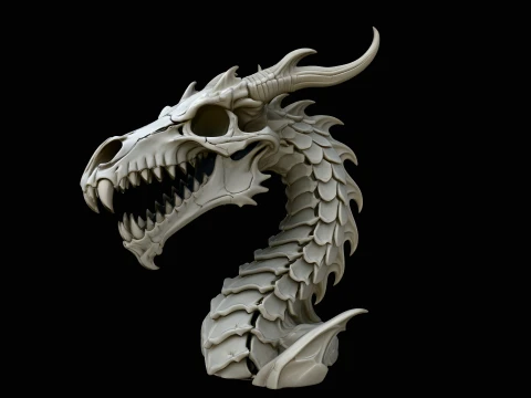 Dragon Skull Bust Statue Design 2 - 3D Print Model 3D 打印模型
