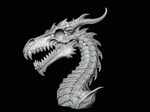 Dragon Skull Bust Statue Design 2 - 3D Print Model 3D Print Model