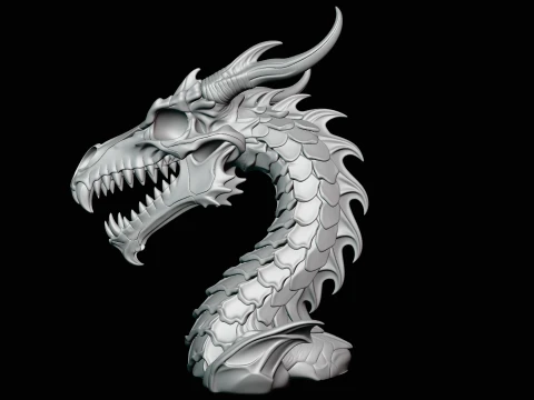 Dragon Skull Bust Statue Design 2 - 3D Print Model 3D Print Model
