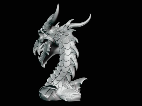 Dragon Skull Bust Statue Design 2 - 3D Print Model 3D Print Model