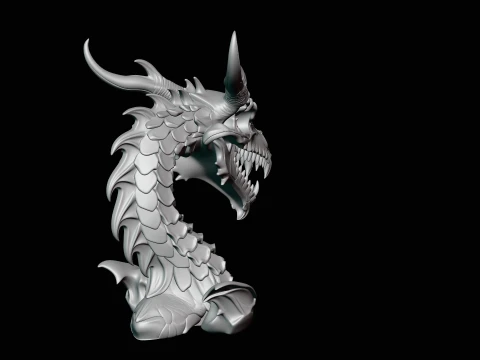 Dragon Skull Bust Statue Design 2 - 3D Print Model 3D Print Model