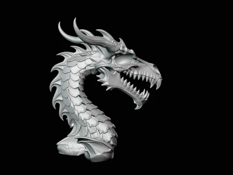 Dragon Skull Bust Statue Design 2 - 3D Print Model 3D Print Model