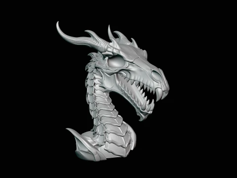 Dragon Skull Bust Statue Design 2 - 3D Print Model 3D Print Model