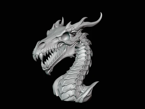 Dragon Skull Bust Statue Design 2 - 3D Print Model 3D Print Model