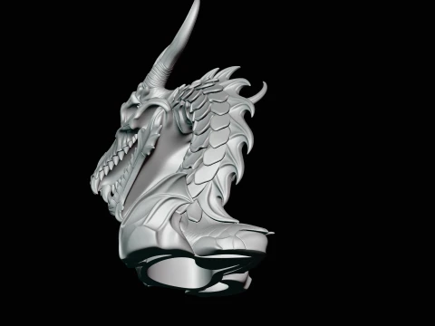 Dragon Skull Bust Statue Design 2 - 3D Print Model 3D Print Model
