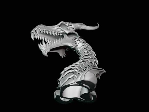 Dragon Skull Bust Statue Design 2 - 3D Print Model 3D Print Model