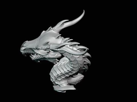 Dragon Skull Bust Statue Design 2 - 3D Print Model 3D Print Model