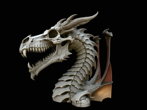 Dragon Skull Bust Statue Design 3 - 3D Print Model 3D 打印模型