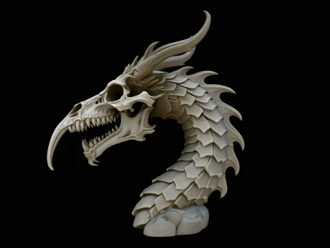 Dragon Skull Bust Statue Design 4 - 3D Print Model 3D 打印模型
