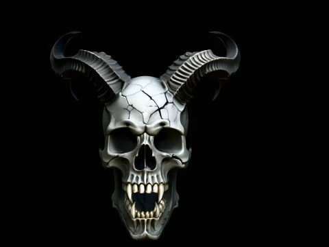 Horned Demon Skull Statue Design 1 - 3D Print Model 3Dプリントモデル