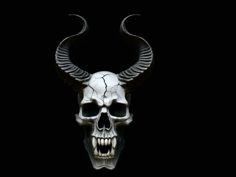 Horned Demon Skull Statue Design 2 - 3D Print Model 3Dプリントモデル