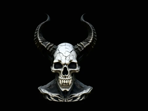 Horned Demon Skull Statue Design 3 - 3D Print Model 3Dプリントモデル