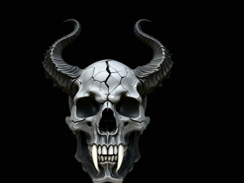 Horned Demon Skull Statue Design 4 - 3D Print Model 3Dプリントモデル