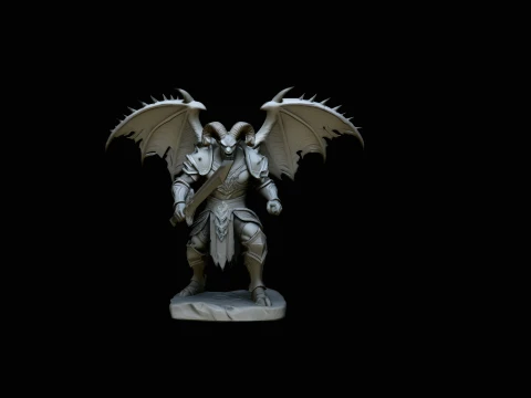 Winged Demon Knight Statue Design 3 - 3D Print Model Modelo de Impressão 3D