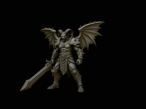 Winged Demon Knight Statue Design 4 - 3D Print Model 3D Print Model
