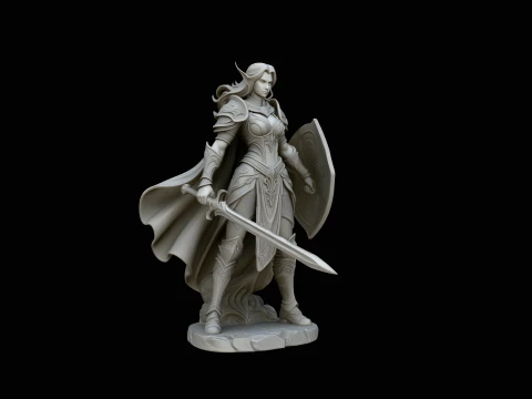 Female Warrior with Shield Statue Design 5 - 3D Print Model 3D Print Model