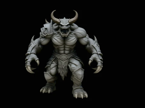 Horned Demon Beast Statue Design 2 - 3D Print Model 3D 프린트 모델