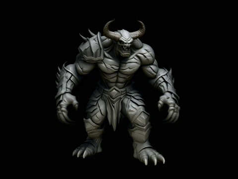Horned Demon Beast Statue Design 3 - 3D Print Model 3D 프린트 모델