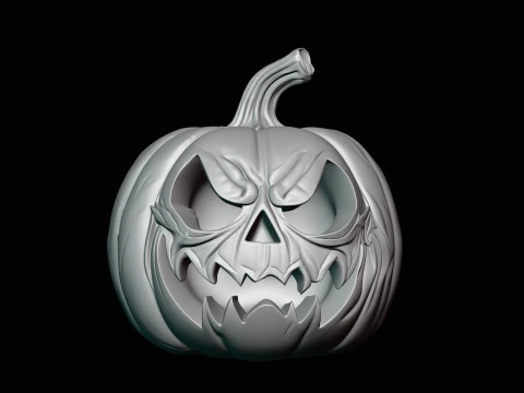 Skull Carved Pumpkin Statue Design 1 - 3D Print Model 3D Print Model