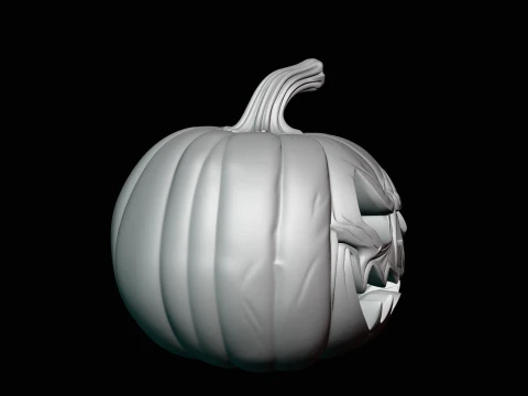 Skull Carved Pumpkin Statue Design 1 - 3D Print Model 3D Print Model