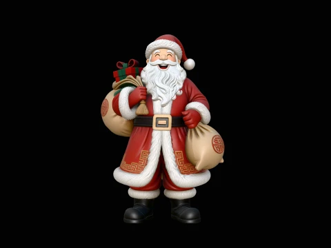 Santa Claus with Gift Sack Statue Design 4 - 3D Print Model Modello di stampa 3D