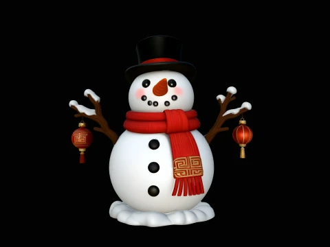 Snowman with Lanterns Statue Design 1 - 3D Print Model Modèles 3D en vedette